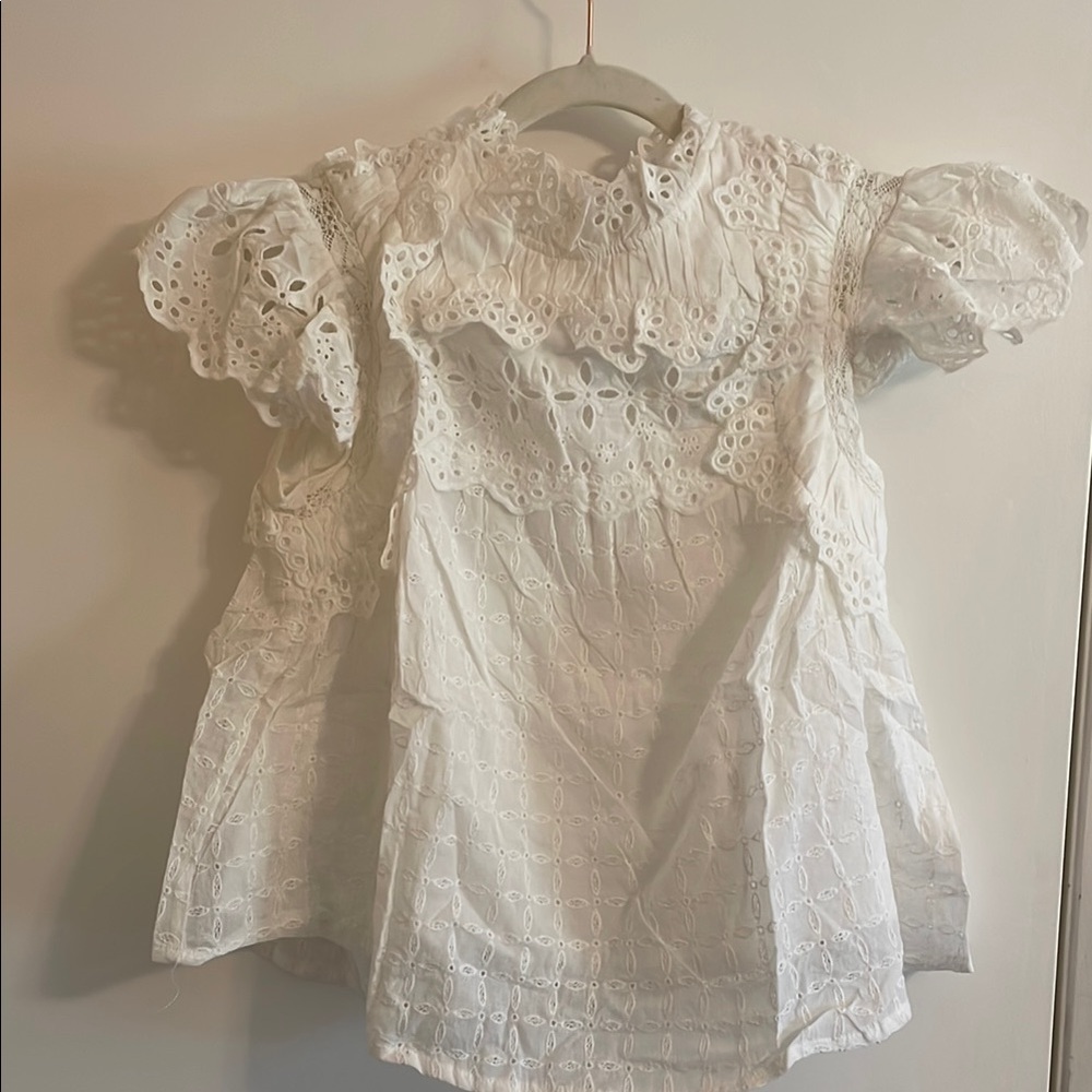NWT Dance & Marvel White Eyelet Lace Blouse with Ruffled Peter Pan Collar